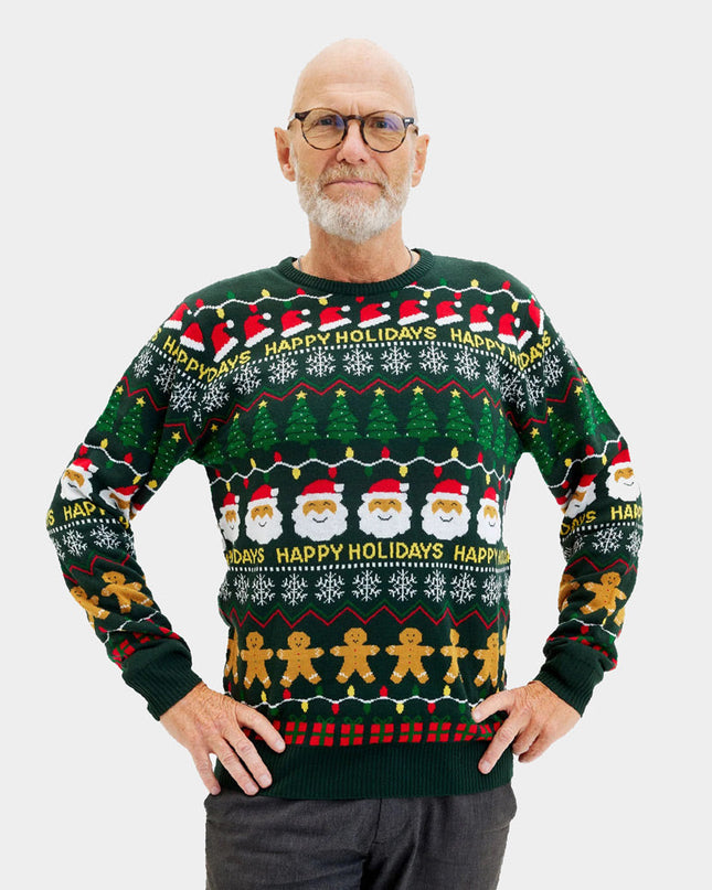 Pull de Noël vert pour homme « Joyeuses Fêtes »