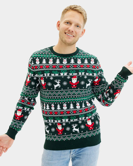 Pull de Noël en coton biologique vert joyeux pour hommes