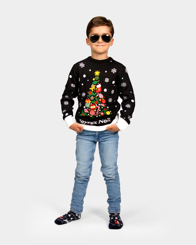 Pull de Noël noir pour enfant, motif Joyeux Noël