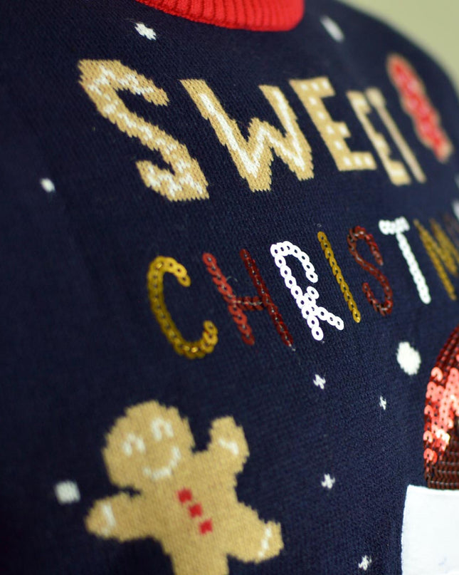 Pull de Noël LED bleu biscuit au gingembre pour femme