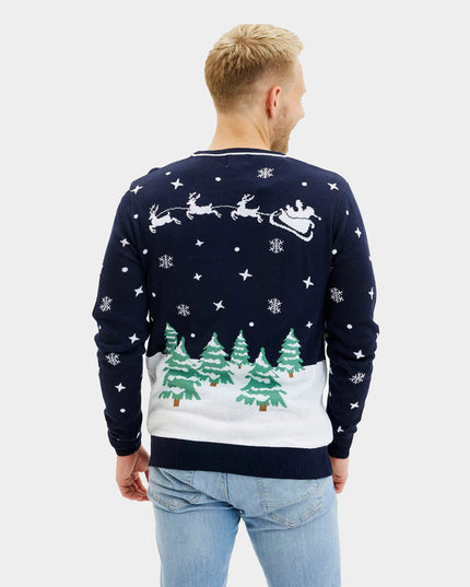 Pull de Noël bleu à LED pour homme