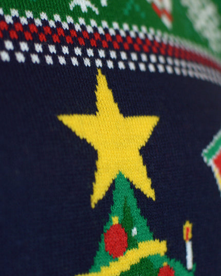 Pull de Noël bleu à LED pour femme avec sapin de Noël