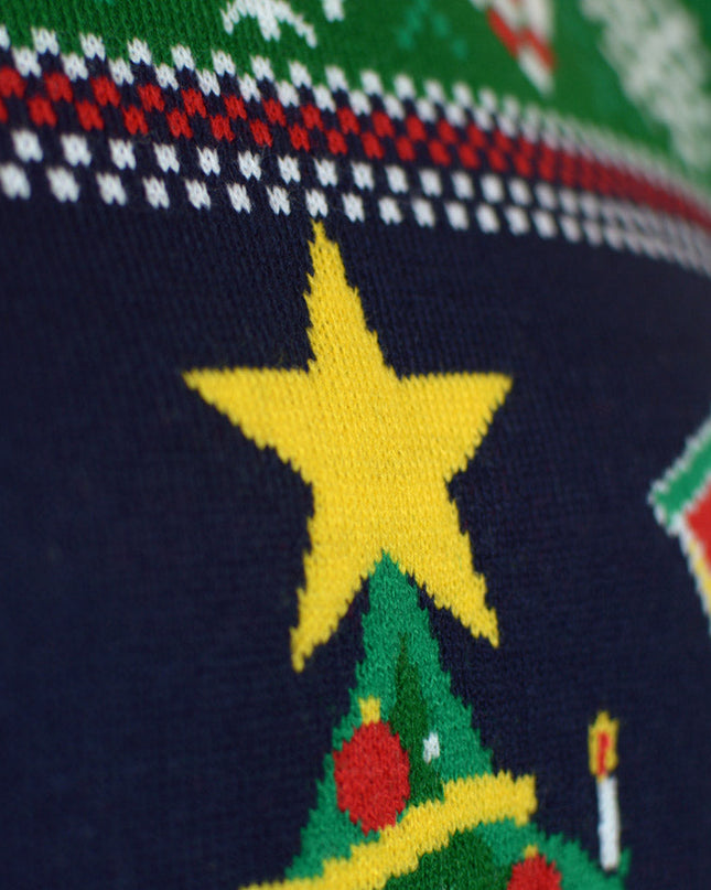 Pull de Noël bleu à LED pour femme avec sapin de Noël