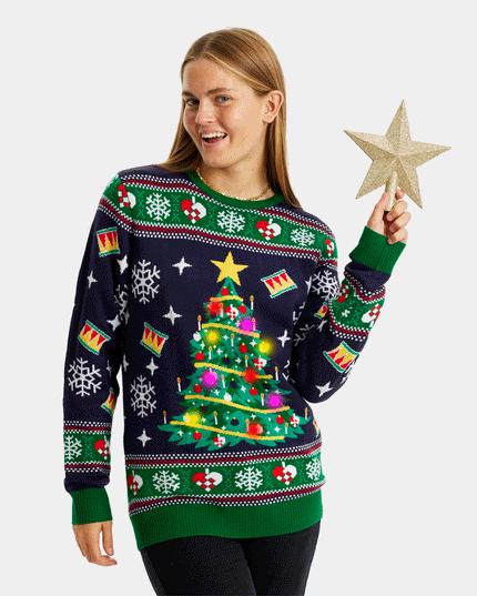 Light-Up LED Blue Christmas Tree Sweater for Women