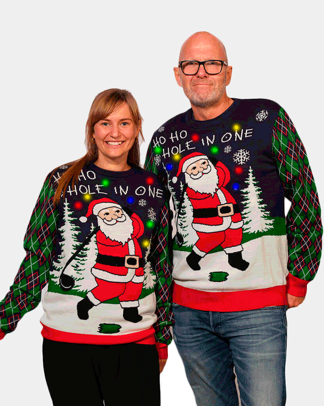LED Golfing Santa Couples Christmas Sweater