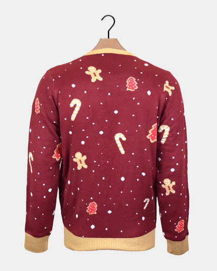 LED Lighted Red Gingerbread Cookie Couple Sweater