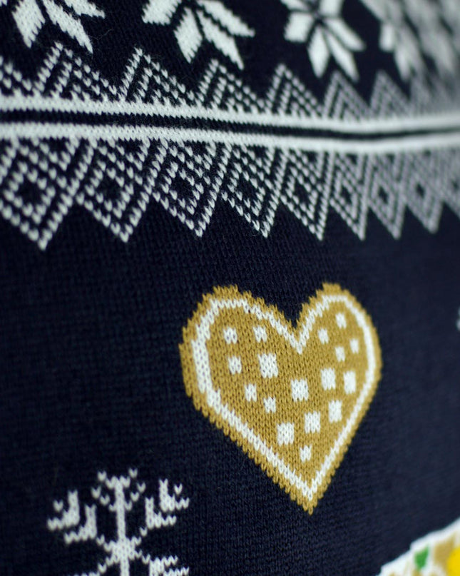 Pull de Noël lumineux LED pour femme avec maison en pain d'épice