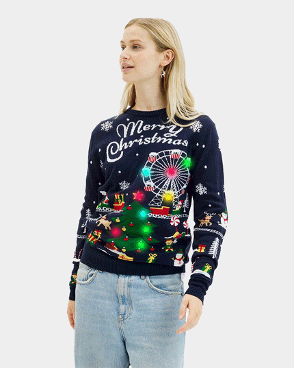 Pull de Noël LED pour femme inspiré du marché de Noël