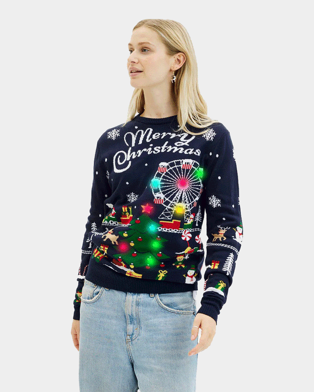 Pull de Noël LED pour femme inspiré du marché de Noël
