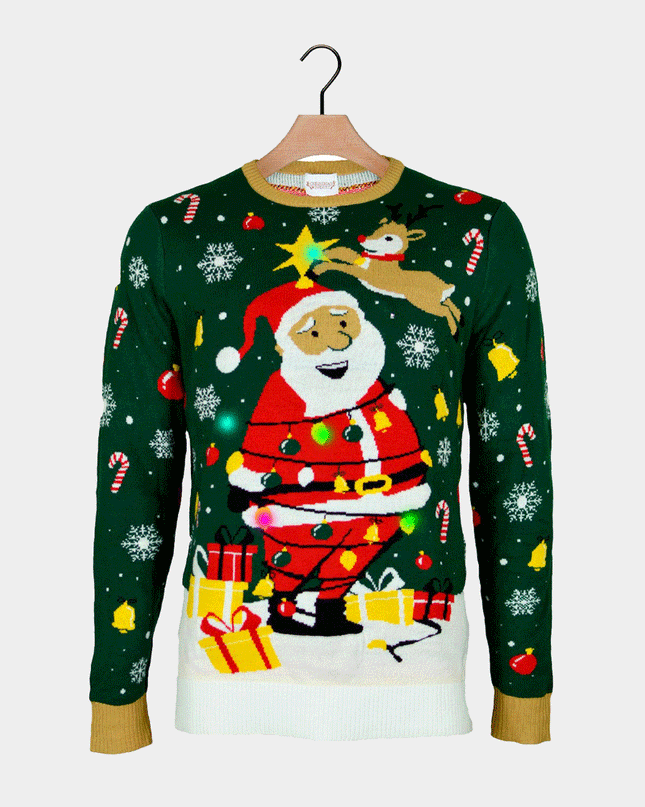 Pull de Noël Père Noël à LED pour homme avec motif noué