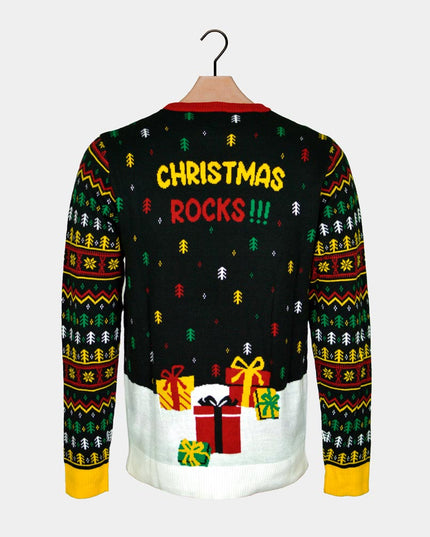 Pull de Noël LED pour femme avec Père Noël rockeur