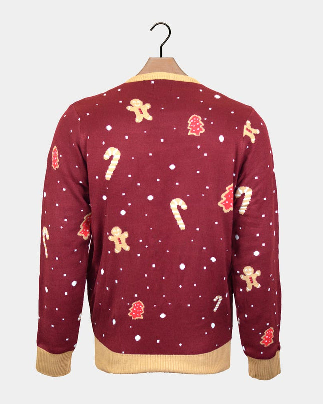 Pull de Noël LED rouge biscuit au gingembre pour homme