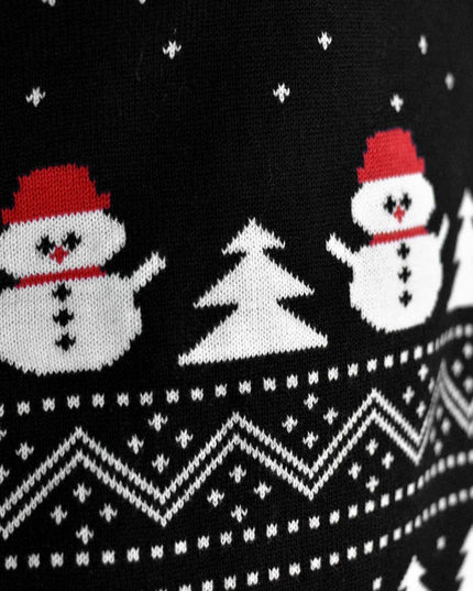 Pull de Noël noir pour homme avec sapins et bonshommes de neige