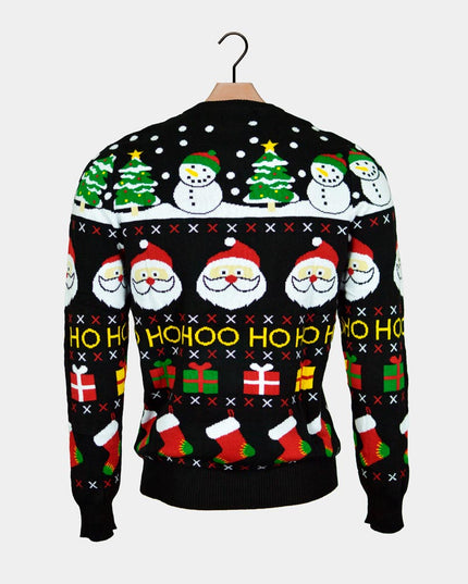 Pull en coton bio pour homme avec Père Noël, cadeaux et bonshommes de neige