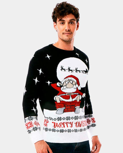 Pull de Noël pour homme avec le Père Noël qui décharge son pull