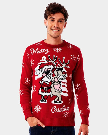 Christmas Sweater with Santa and Reindeer in Sunglasses
