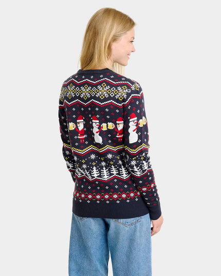Pull de Noël pour femme « Toast au Père Noël » pour des fêtes amusantes