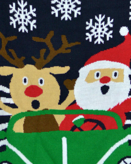 Family Christmas Sweater with Reindeer and Santa Driving