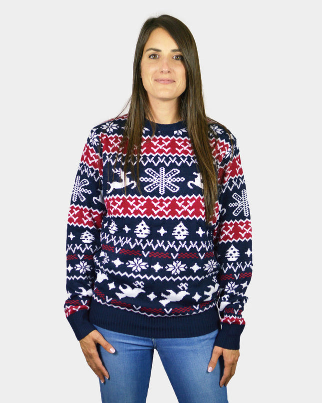 Pull de Noël pour femme avec motifs de rennes et de fêtes