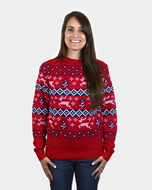 Red Christmas Sweater for Women with Canada Theme