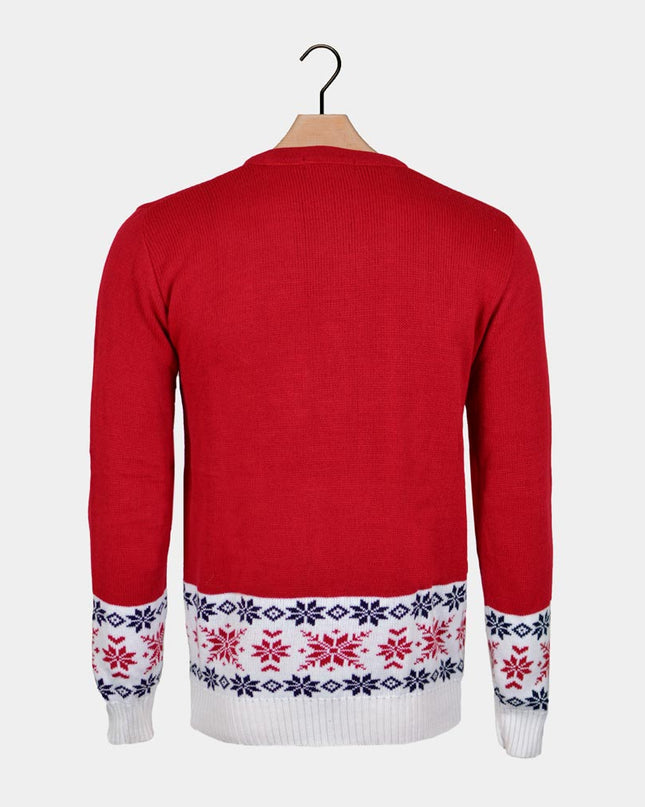 Pull de Noël rouge pour couples - Motif rennes et neige