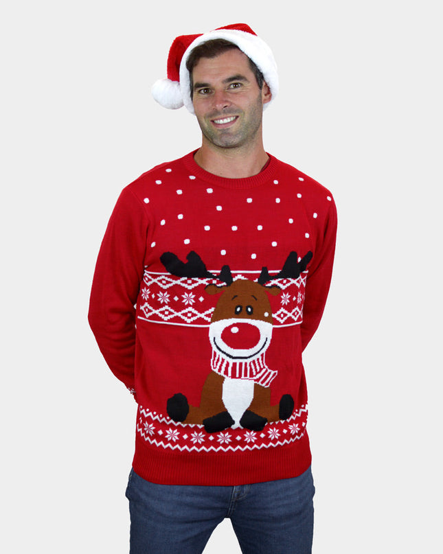 Pull Rudolph rouge avec écharpe pour homme :