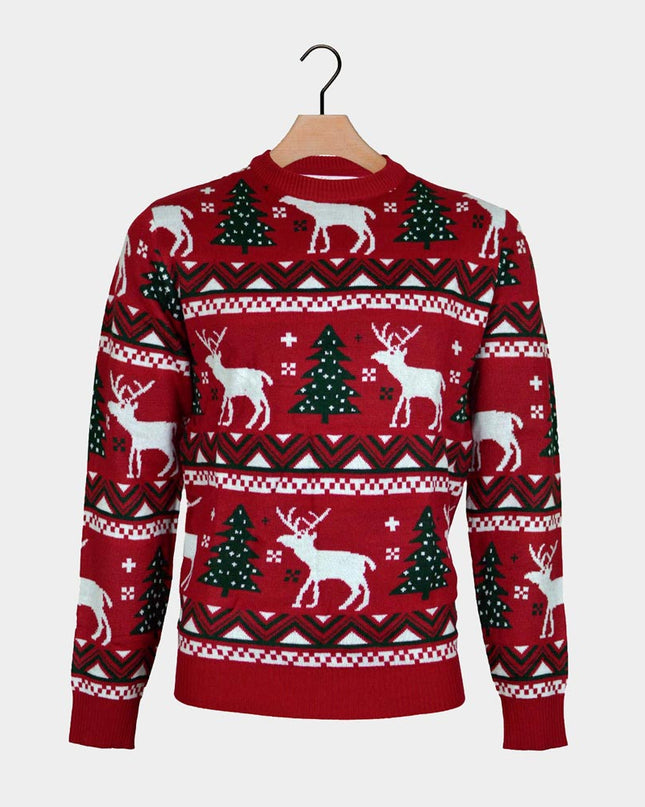 Red Couple Christmas Sweater with Christmas Trees and Reindeer