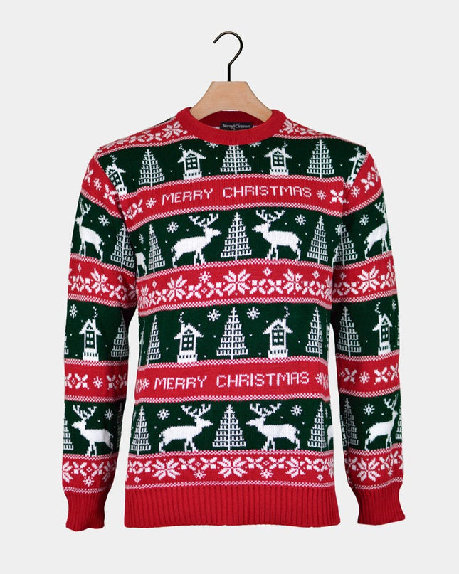 Pull rouge et vert « Joyeux Noël »
