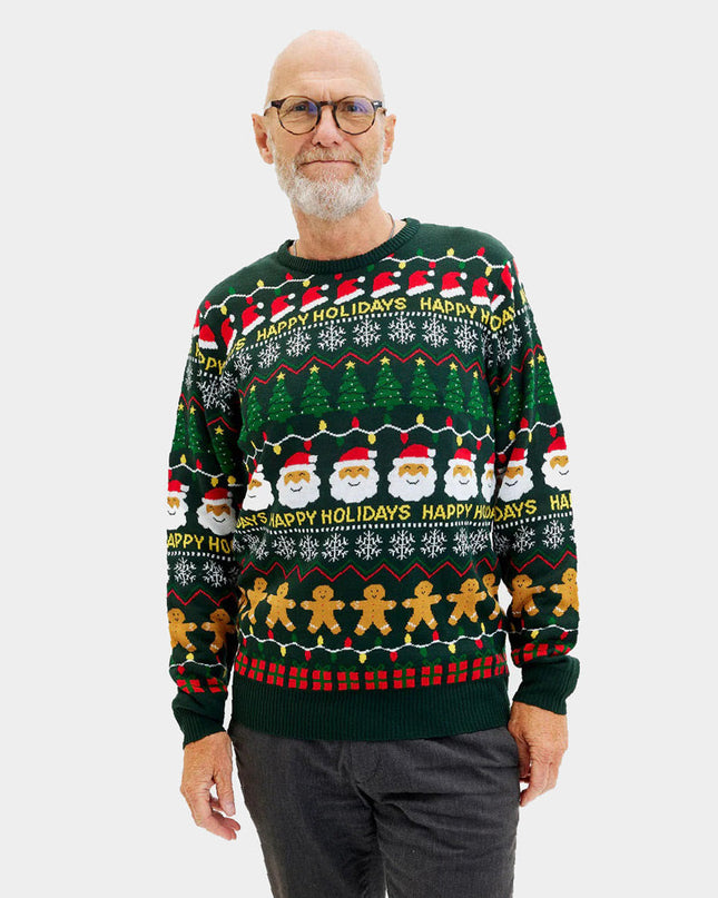 Pull de Noël vert pour homme « Joyeuses Fêtes »