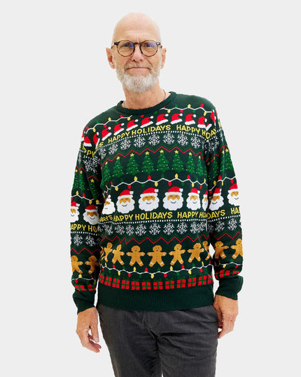 Pull de Noël vert pour homme « Joyeuses Fêtes »