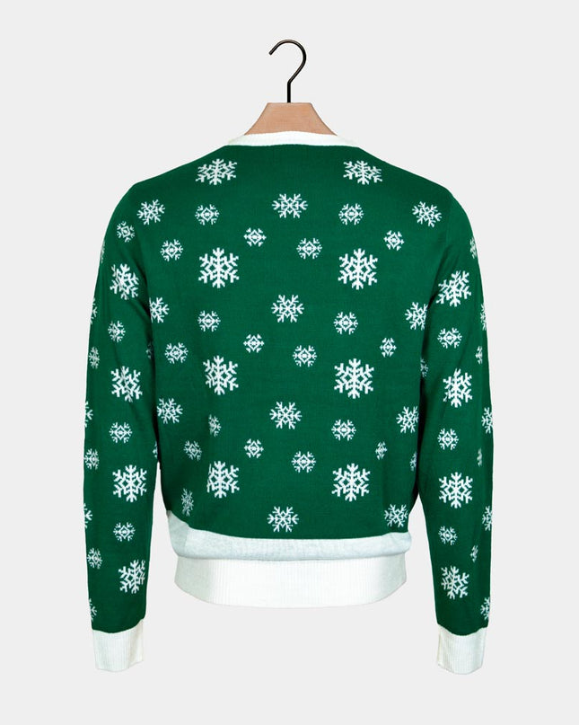 Pull de Noël pour couples, vert, à paillettes, motif houx.