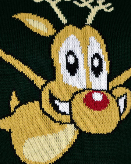 Pull de Noël vert pour femme avec renne patineur