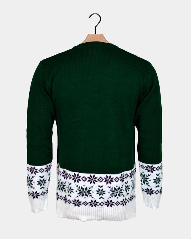 Pull de Noël vert pour femme avec renne patineur