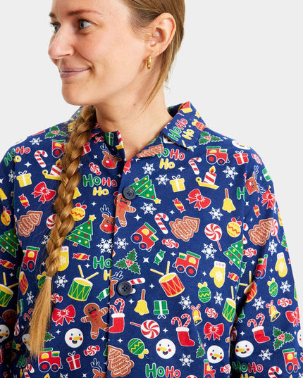 Pyjama de Noël unisexe adulte bleu à motifs festifs