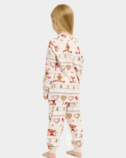 Pyjama de Noël beige pour enfants avec motifs de biscuits de Noël