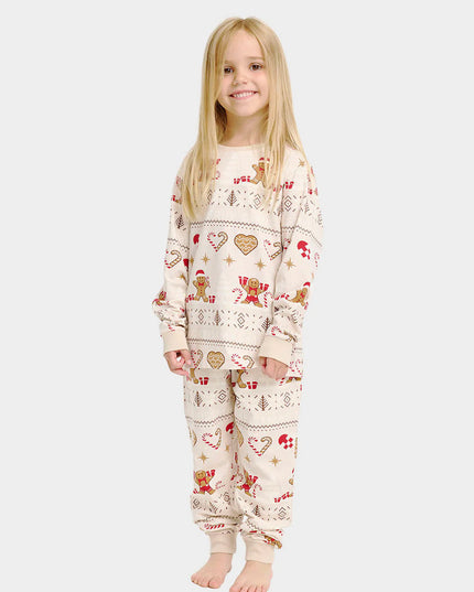 Pyjama de Noël beige pour enfants avec motifs de biscuits de Noël