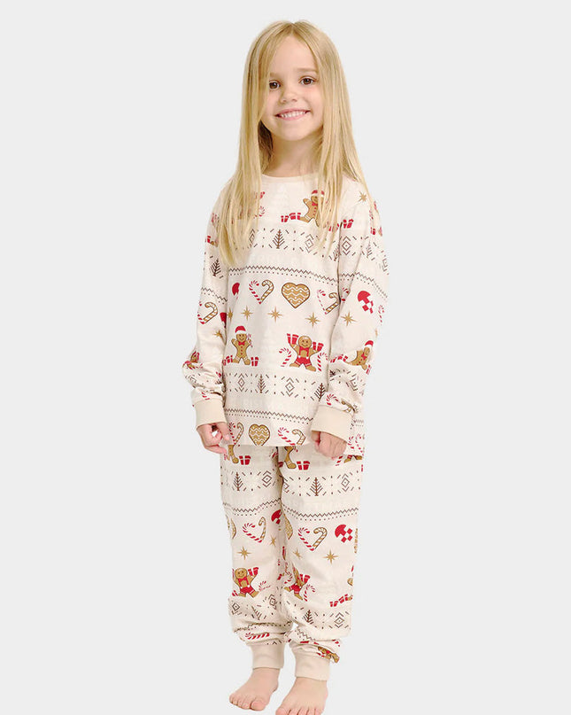 Pyjama de Noël beige pour enfants avec motifs de biscuits de Noël