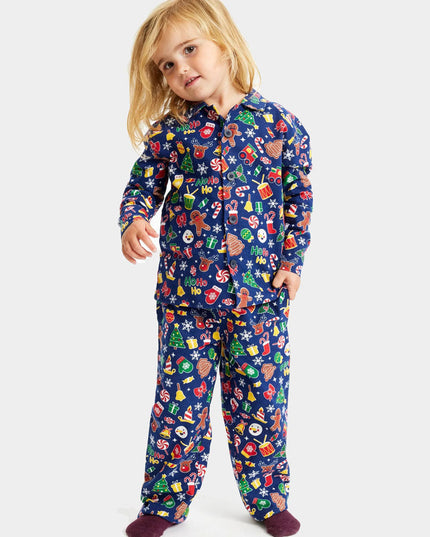 Pyjama de Noël bleu pour enfants avec motifs festifs