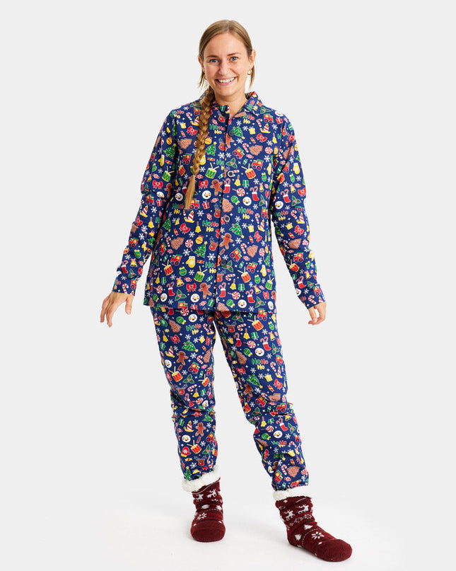 Pyjama de Noël bleu pour enfants avec motifs festifs