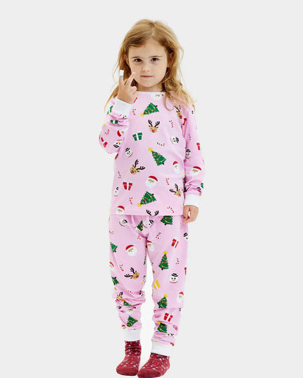 Pyjama de Noël rose pour enfants avec motifs festifs