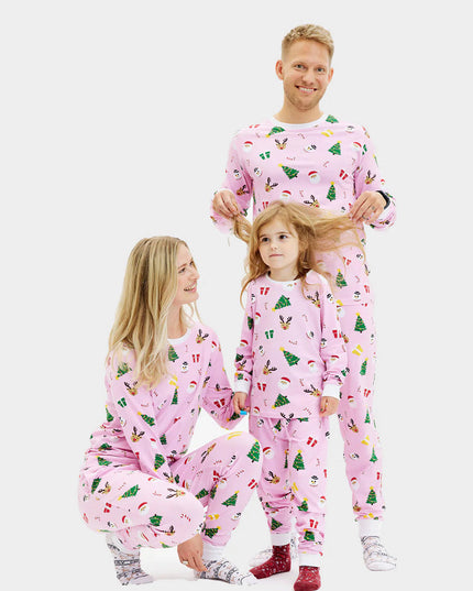 Pyjama de Noël rose pour enfants avec motifs festifs