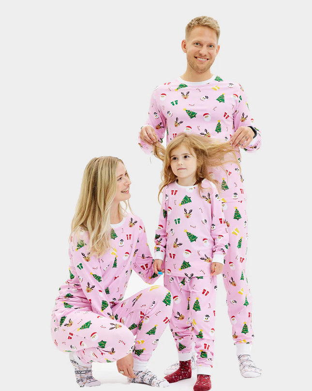 Pyjama de Noël rose pour enfants avec motifs festifs