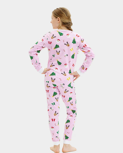 Pyjama de Noël rose pour enfants avec motifs festifs