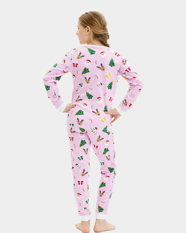 Pyjama de Noël rose pour enfants avec motifs festifs