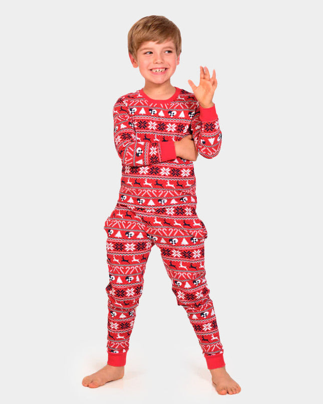 Pyjama de Noël rouge pour enfants avec des rennes et des sapins