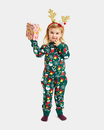 Pyjama de Noël vert pour enfants avec motifs festifs
