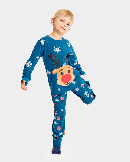 Family Christmas Pajamas in Blue with Rudolph the Reindeer
