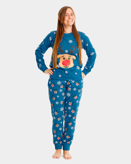 Family Christmas Pajamas in Blue with Rudolph the Reindeer