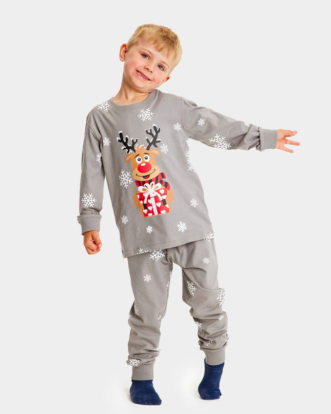 Pyjama de Noël gris pour toute la famille avec Rudolph le renne