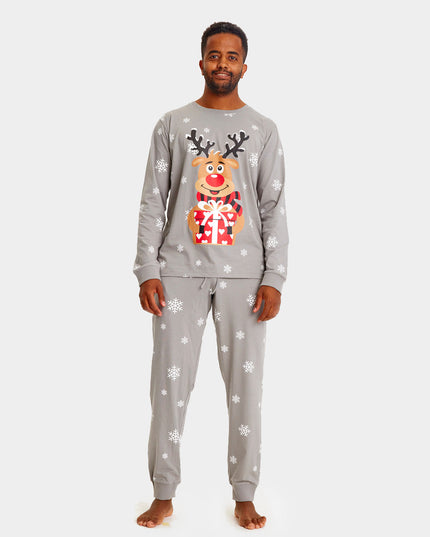 Pyjama de Noël gris pour toute la famille avec Rudolph le renne